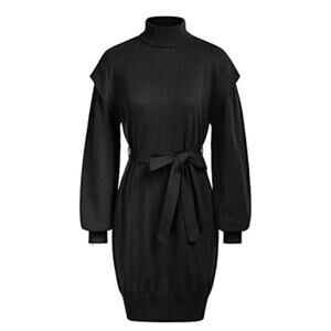 Grace Karin black sweater dress Size small ribbed knit high neck Quiet Luxury